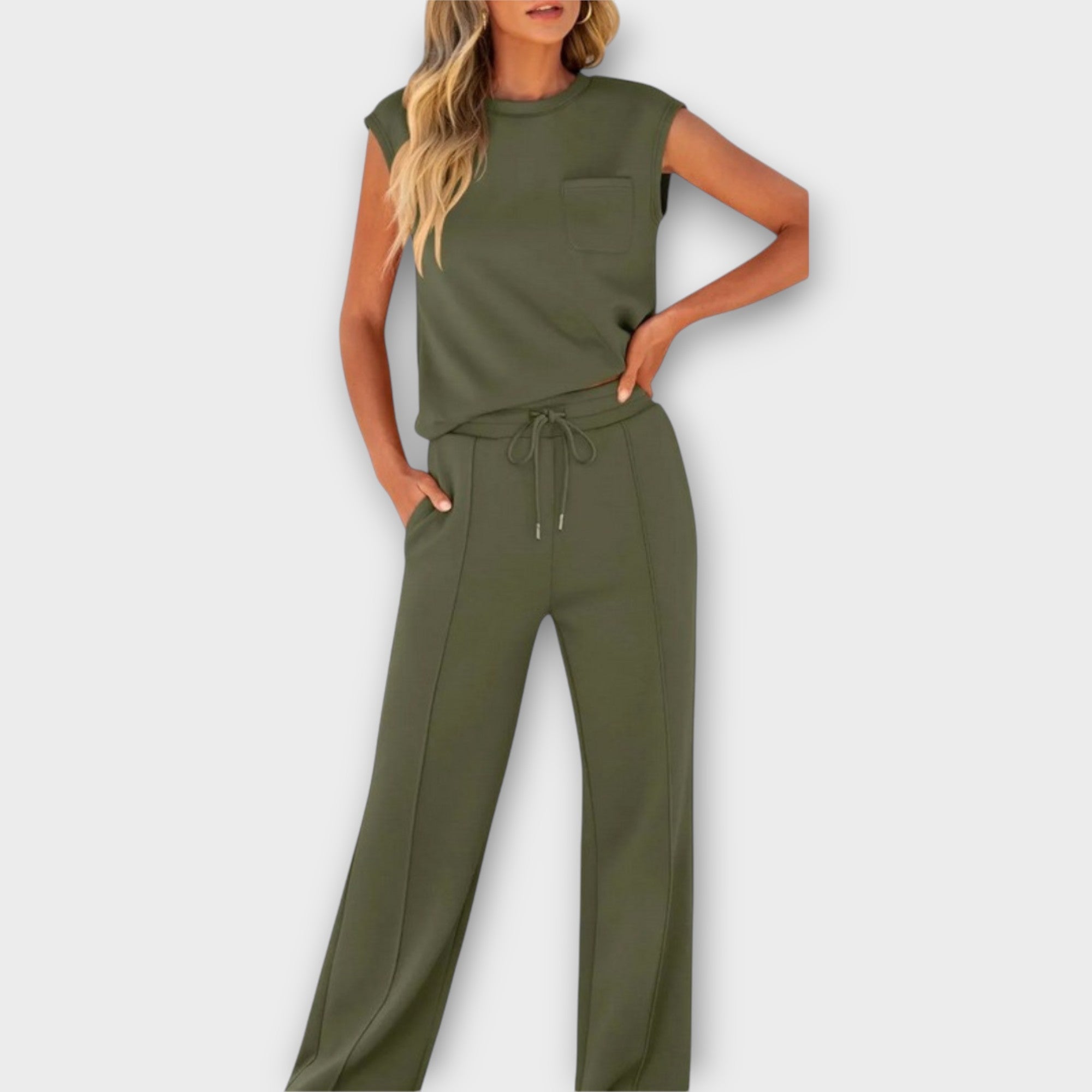 Sleeveless Top and Pants Set with Drawstring