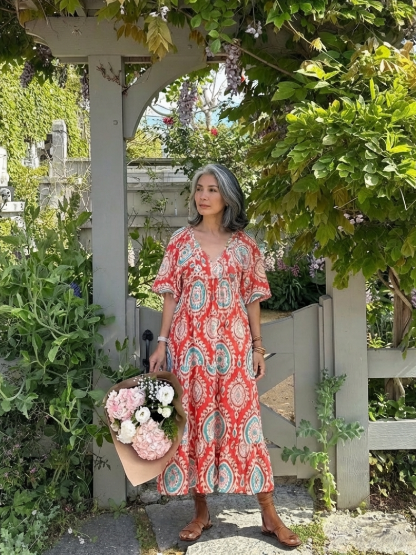 Zaria | Paisley Print V-Neck Midi Dress