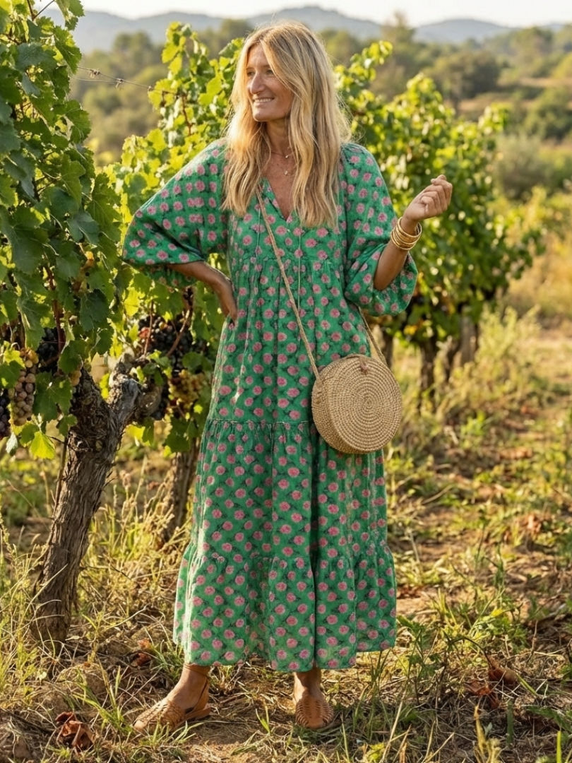 Fiora | Floral V-Neck Midi Dress