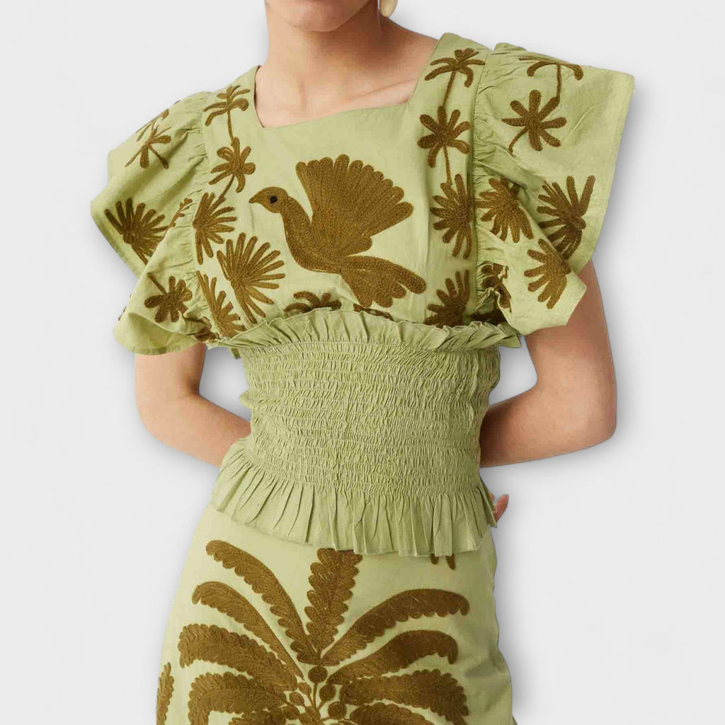 Stylish tank top with palm and tropical bird print