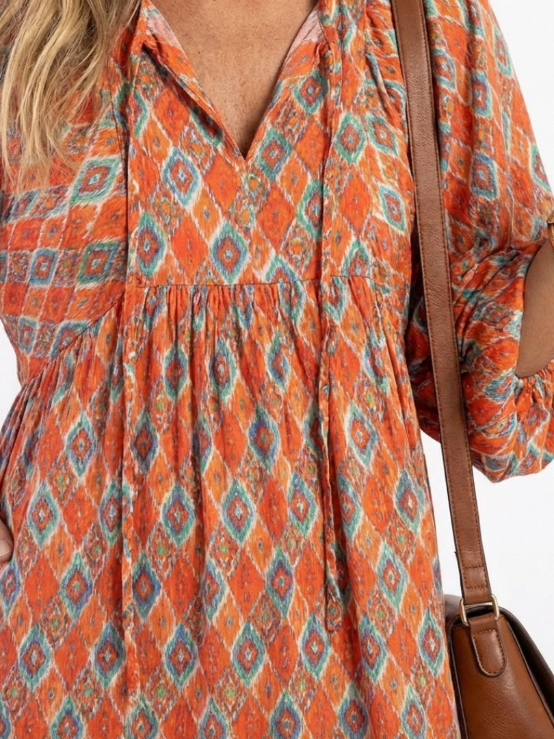 Amara | Geometric Print V-Neck Midi Dress