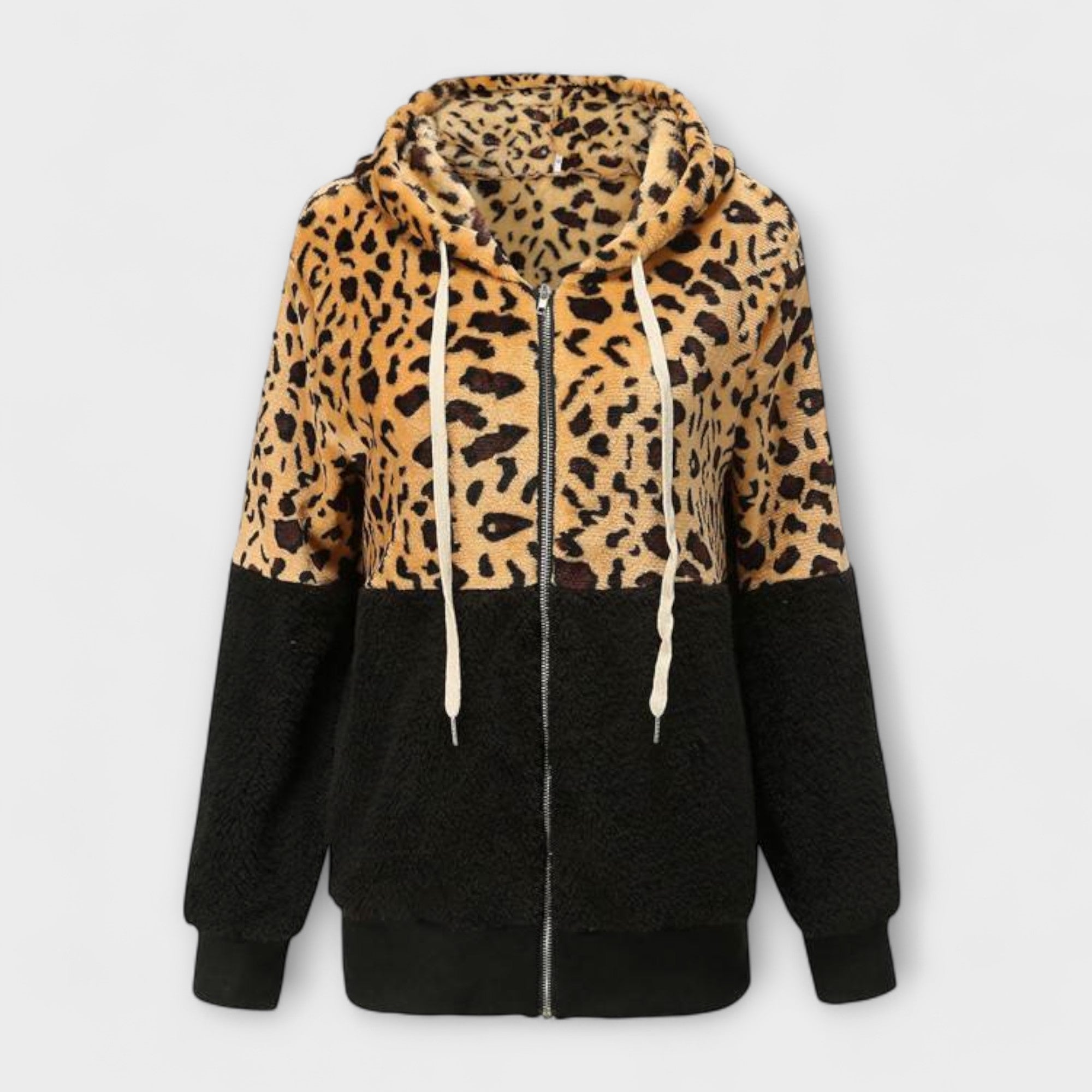 Lea - Fleece Hoodie with Leopard Print