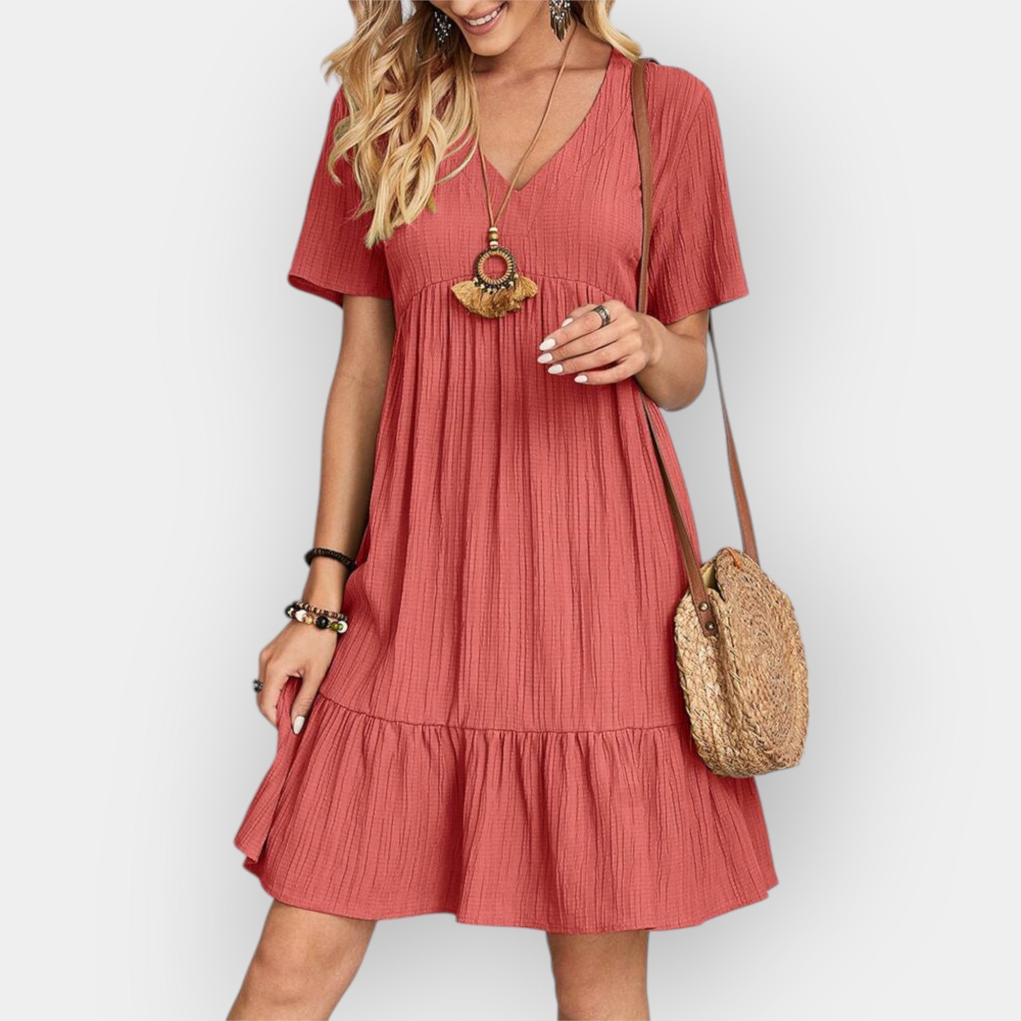 Midi Dress with V Neckline