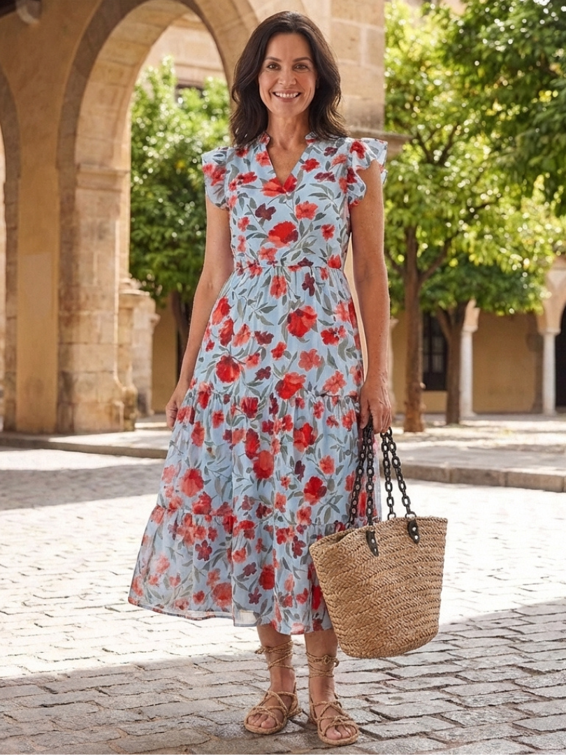 Lila | Floral V-Neck Midi Dress
