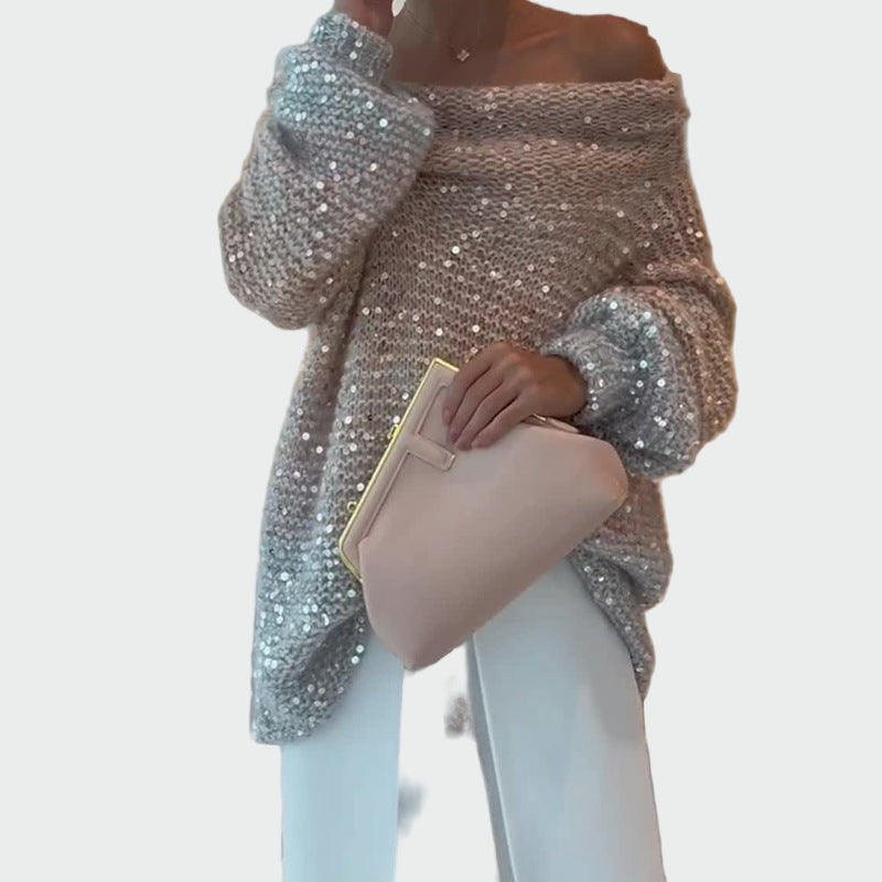 Sweater with Sequins and One Shoulder