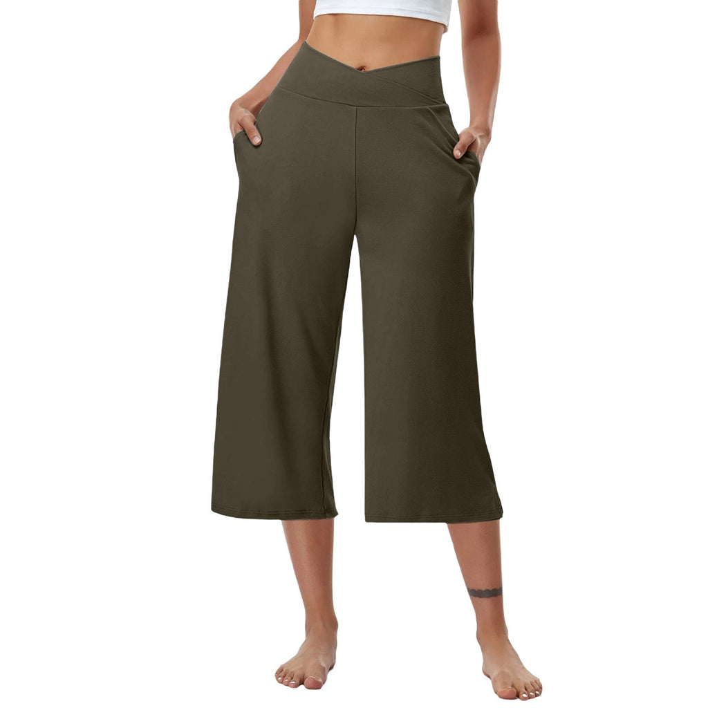 High-Waist Butt-Lifting V-Shaped Waist Wide-Leg Fitness Running Cropped Pants