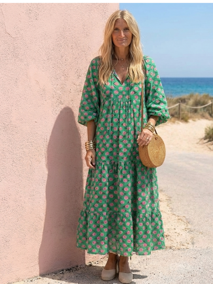 Fiora | Floral V-Neck Midi Dress