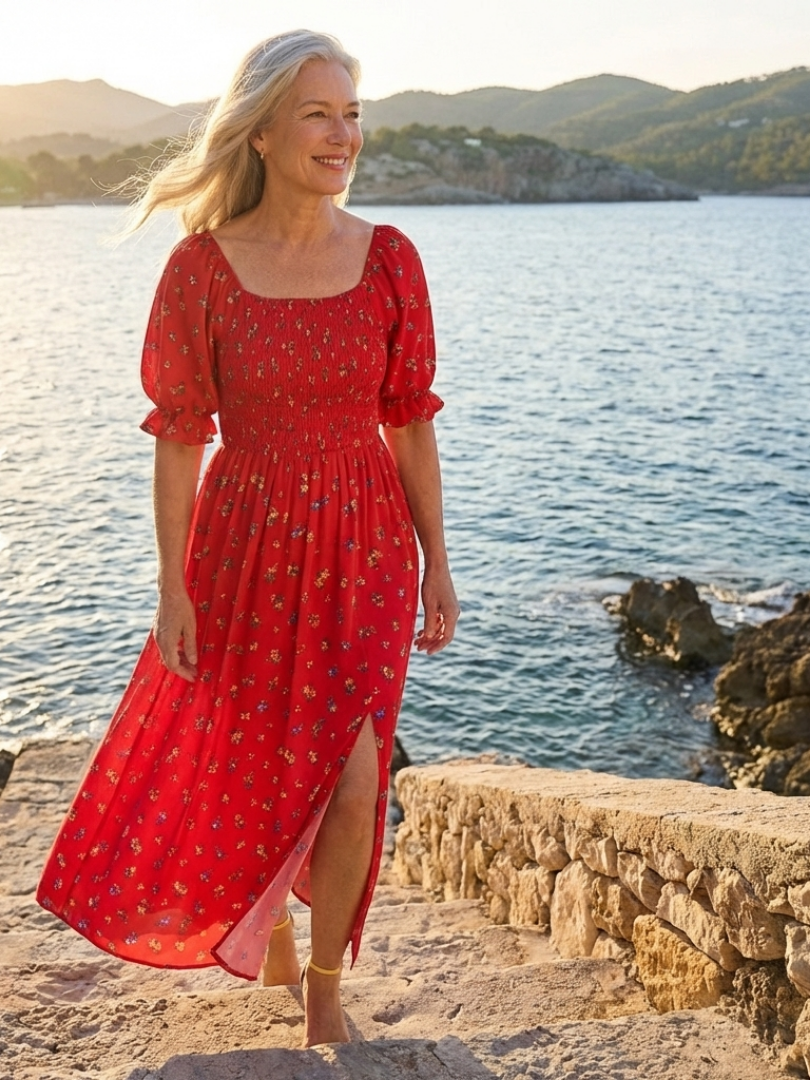 Delphine | Floral Square Neck Puff Sleeve Dress