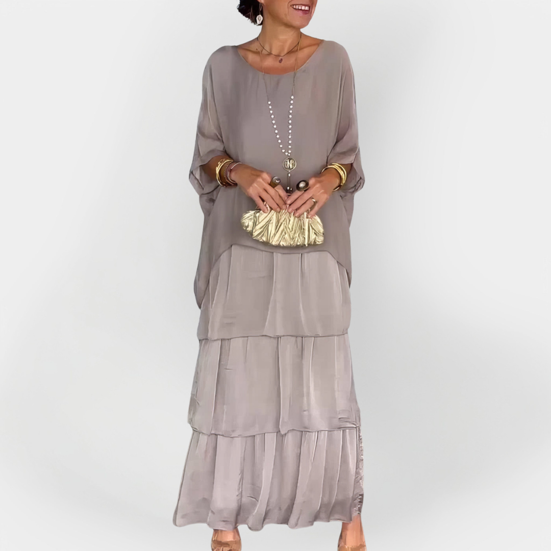 Pleated Dress with Two-Layer Effect