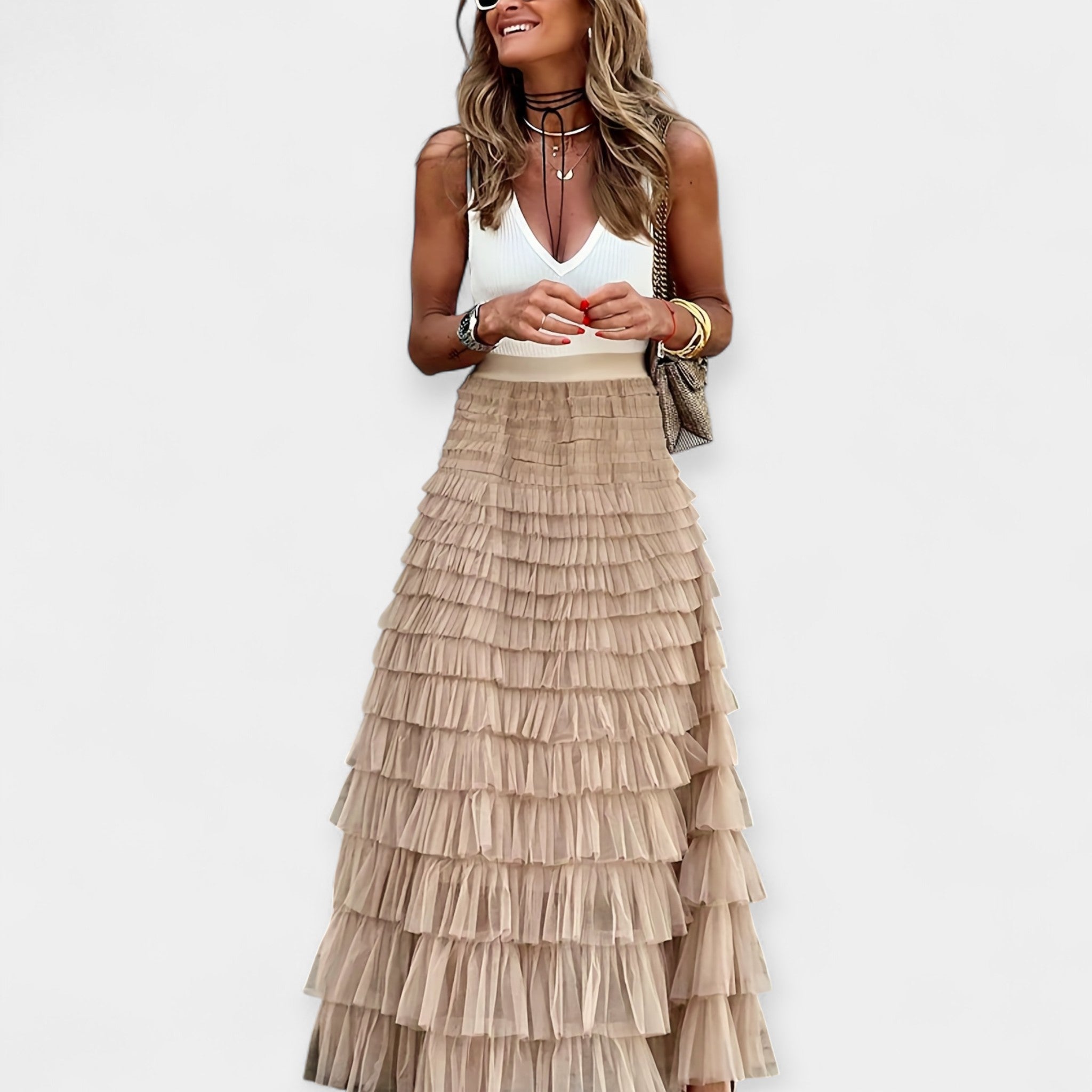 Boho Skirt with Mesh Satin Trim