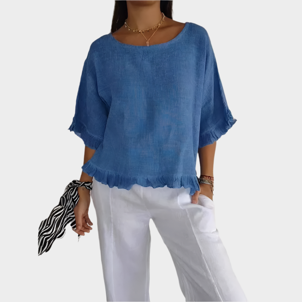 Light Linen Blouse with Seams and Ruffles