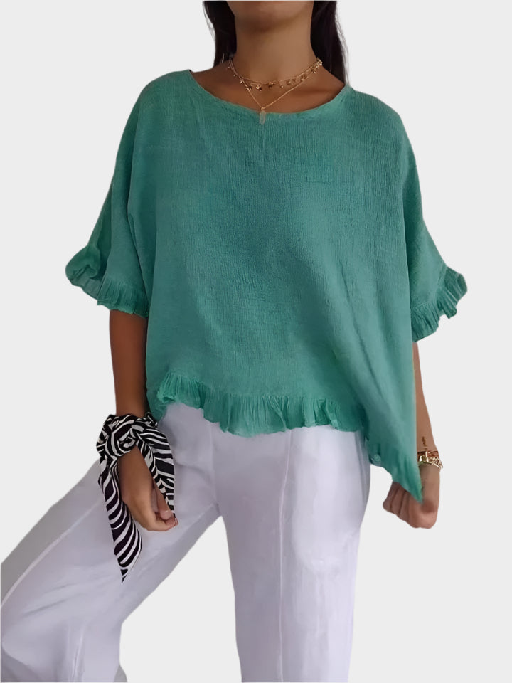 Light Linen Blouse with Seams and Ruffles