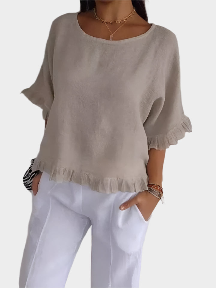 Light Linen Blouse with Seams and Ruffles