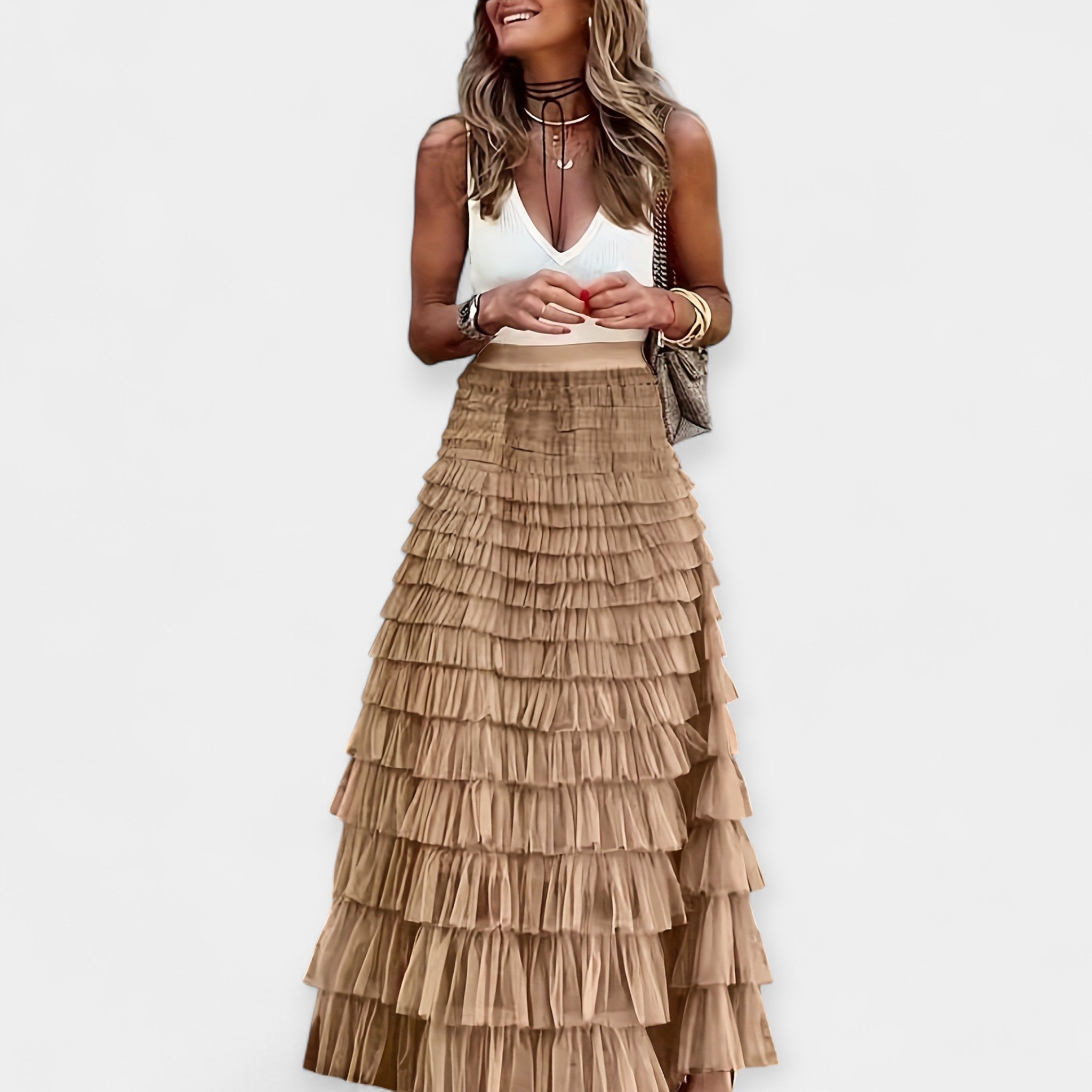 Boho Skirt with Mesh Satin Trim