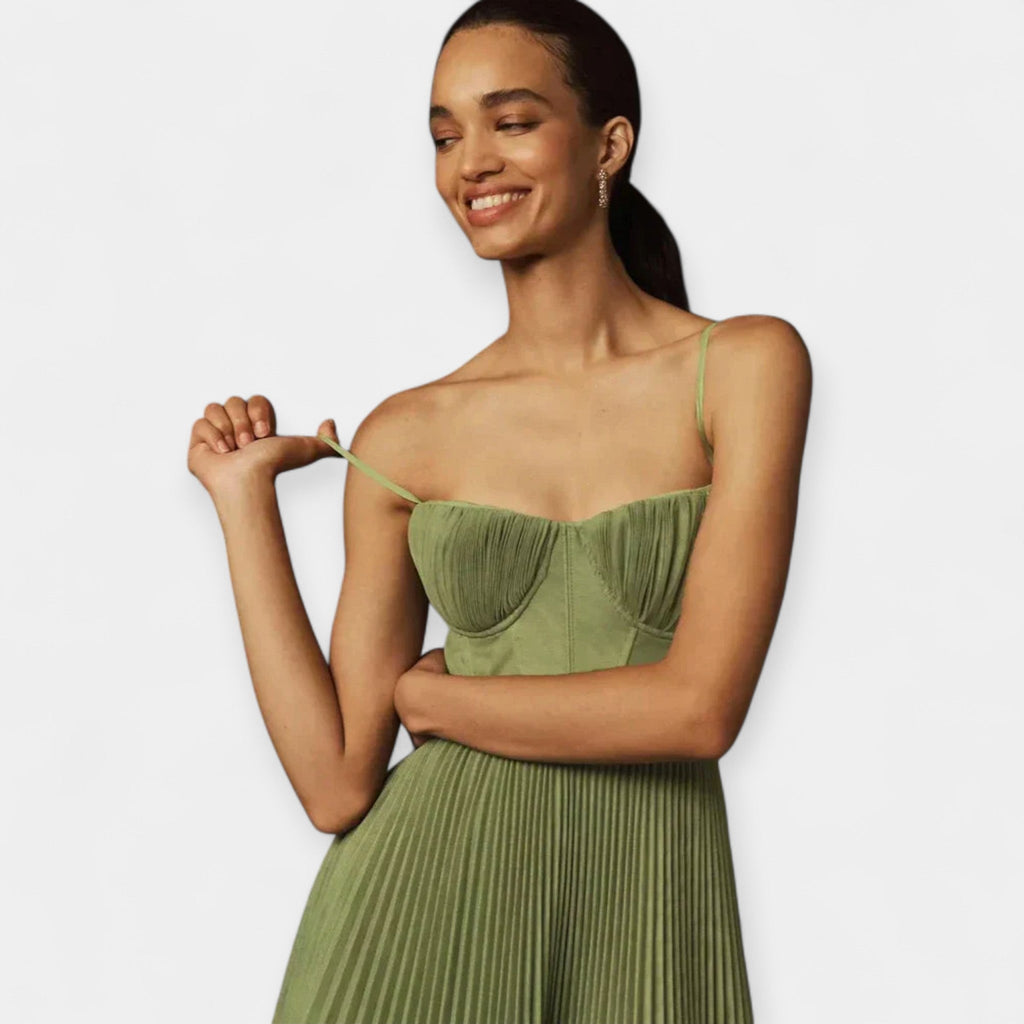 Midi Dress with Pleats and Tulle Accents