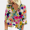 Flower Blouse with V-Neck