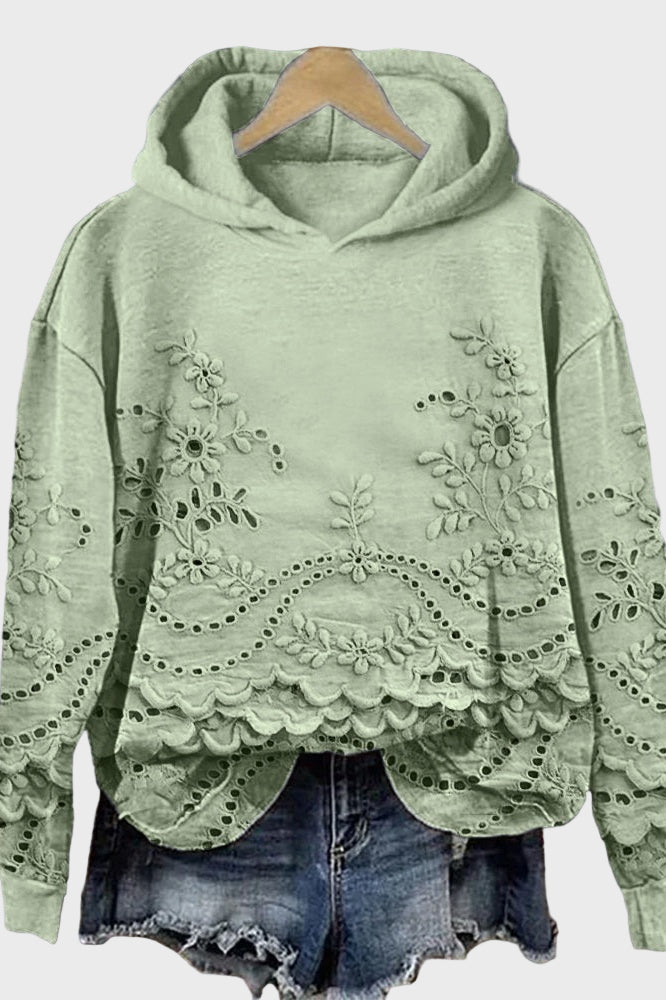 Hooded Top with Lace Green Meadow