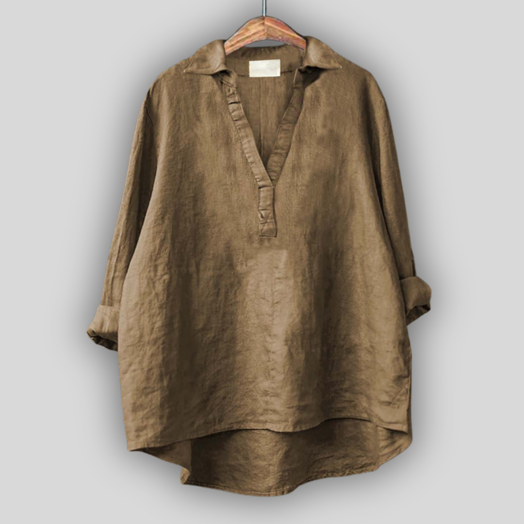 White linen blouse with a V-neck