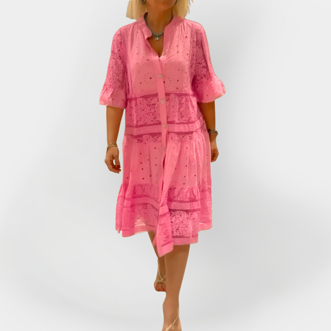 Dress with Lace, Sleeves, and Front Buttons
