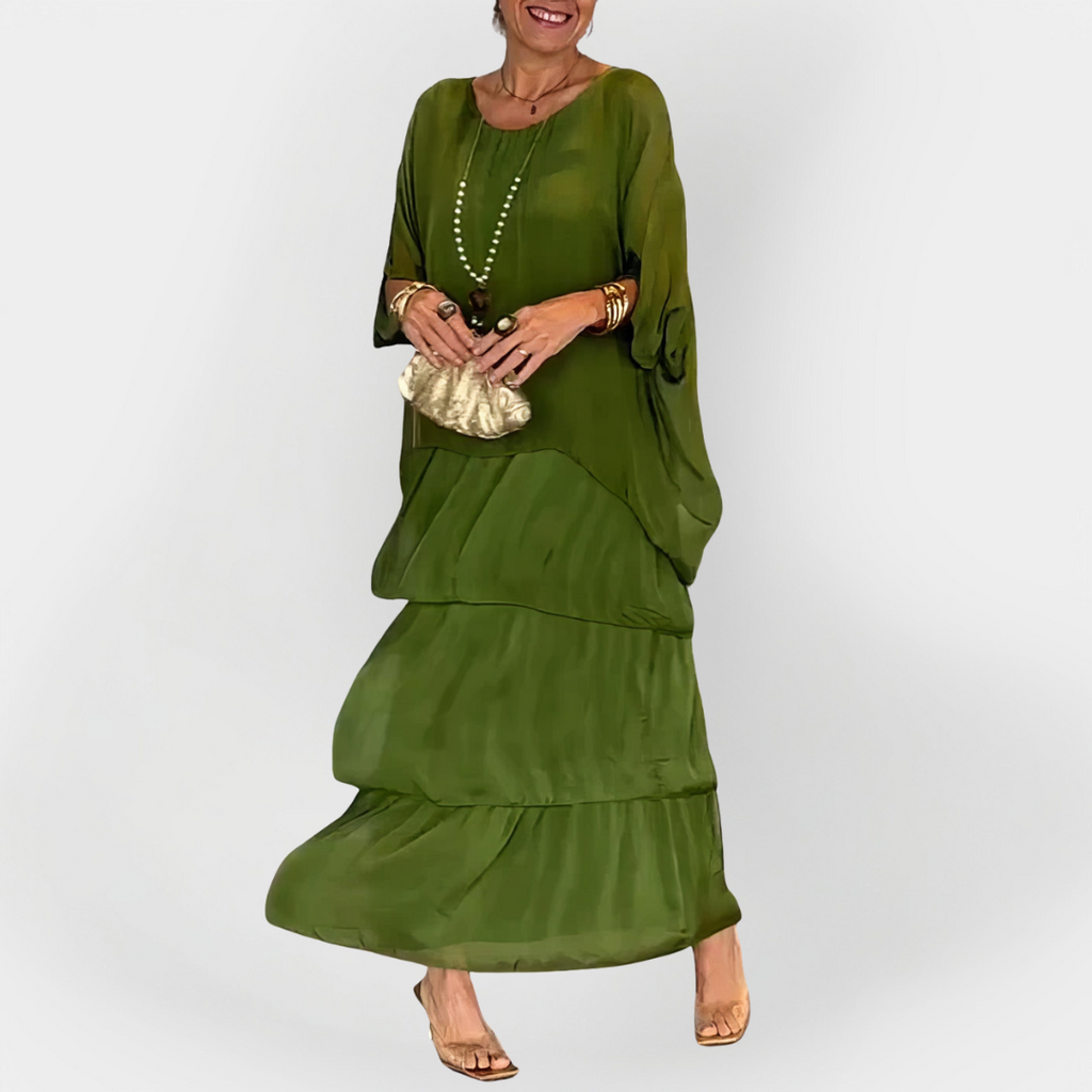 Pleated Dress with Two-Layer Effect