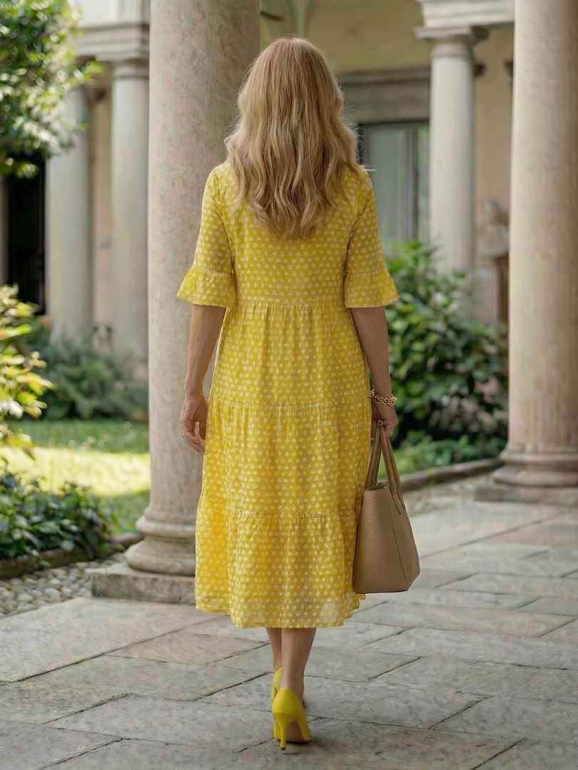 Arlo | Rochie Midi Cu Puncte, Stratificată, Mâneci Scurte