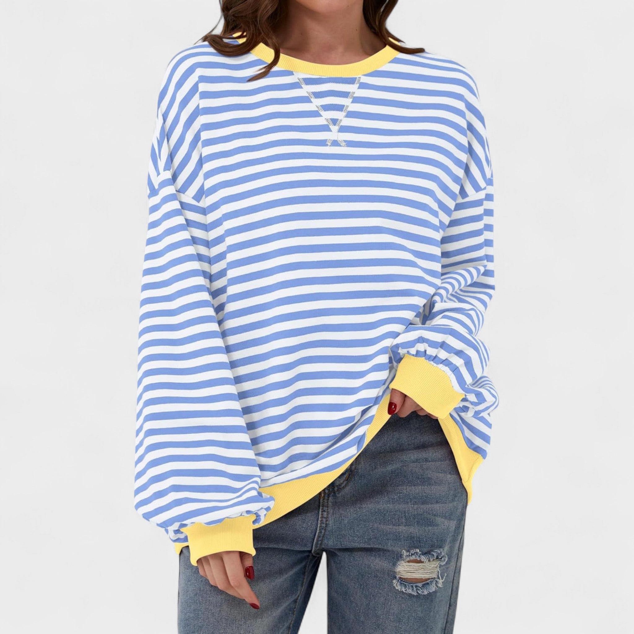 Renata - Everyday Striped Sweater with Long Sleeves and Round Neck
