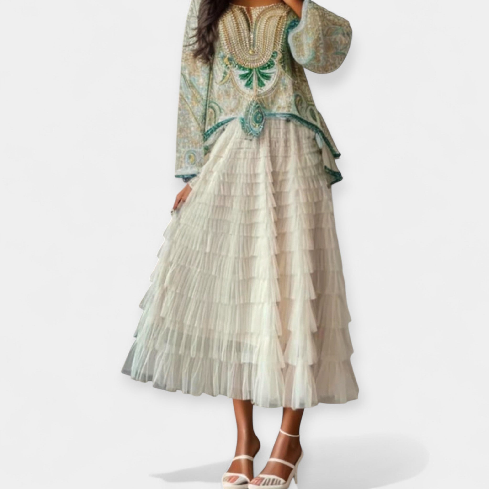 Elegant Tulle Layered Skirt with Decorative Detail