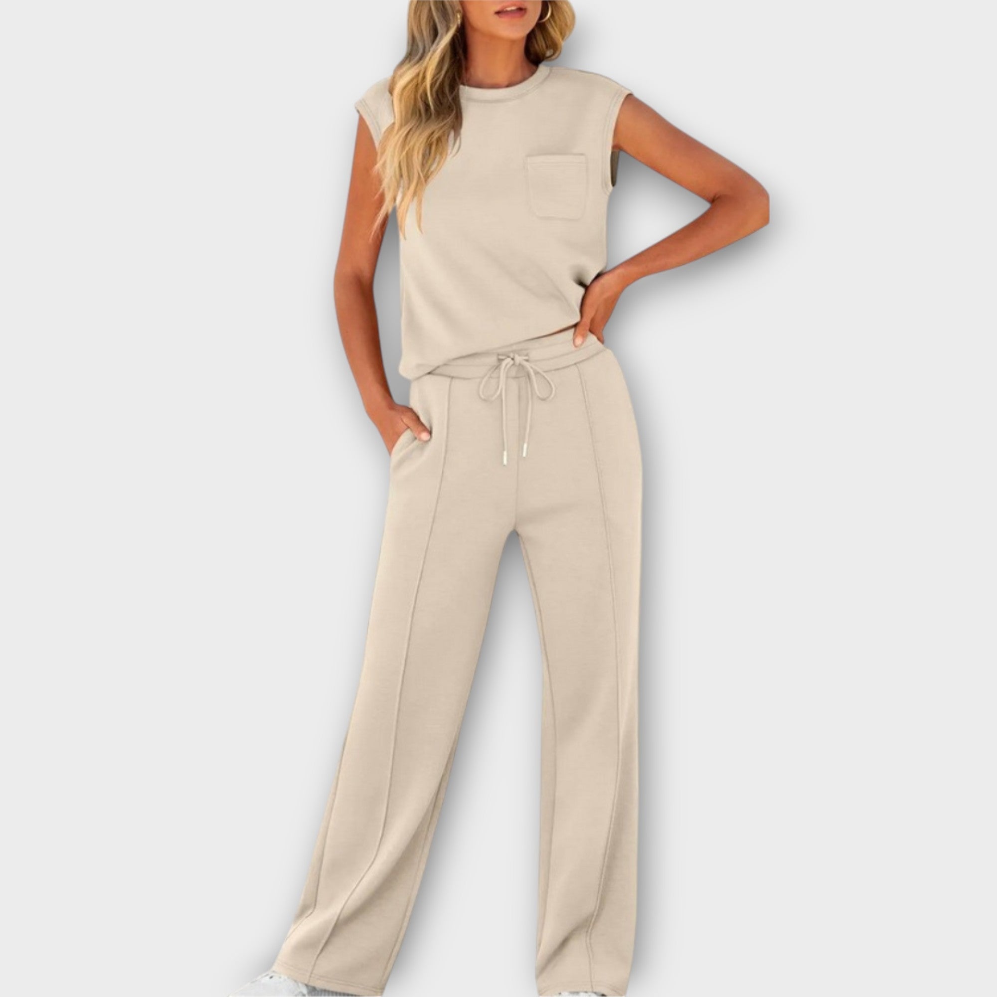 Sleeveless Top and Pants Set with Drawstring