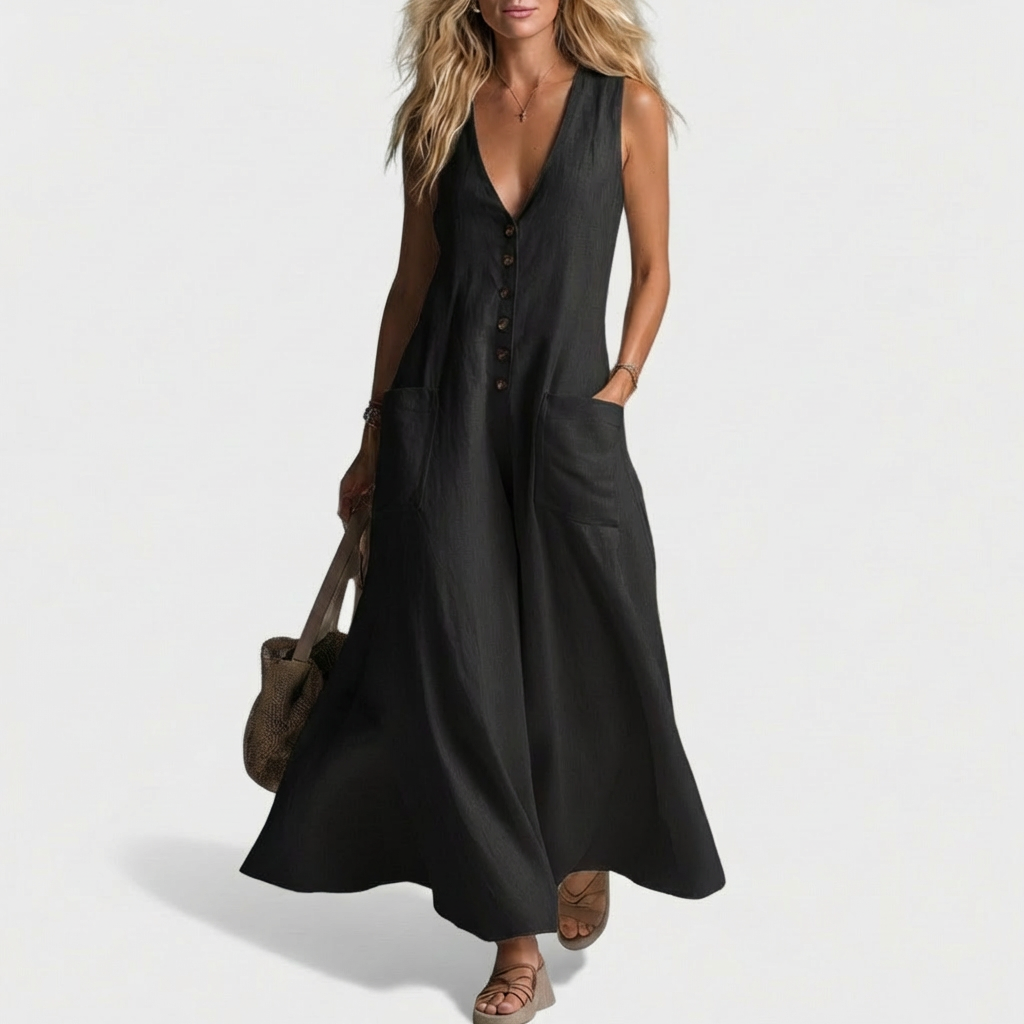 Isabelle - Sleeveless Button-Front Maxi Dress