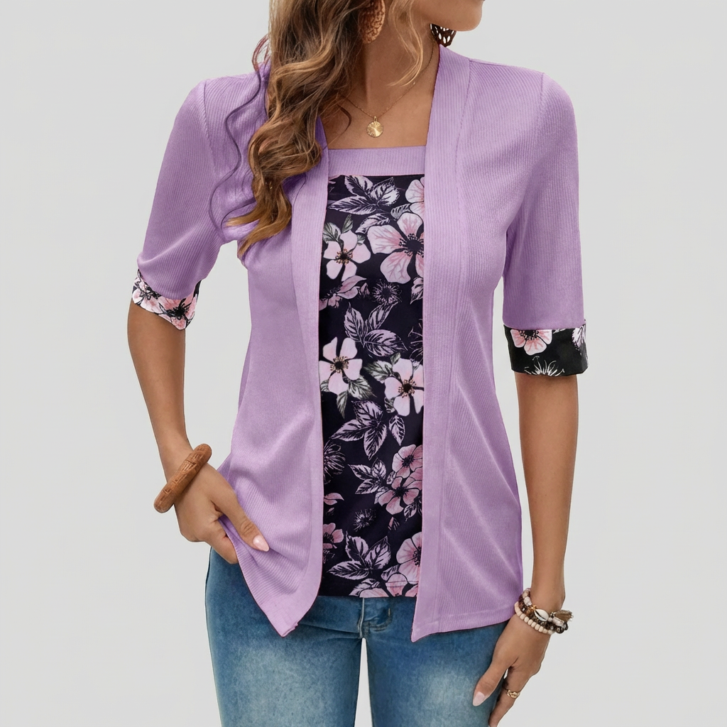 Floral Layer Cardigan – Elegante 2-in-1 Blazer Top