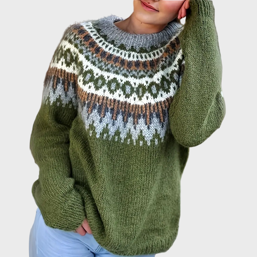 Soft Knit Sweater with High Neck and Pattern