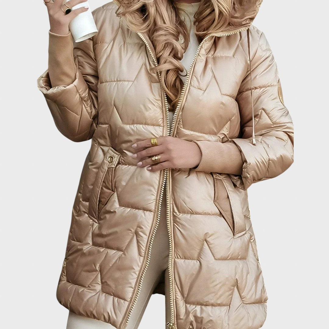 Sniegė | Long and warm quilted coat with a enveloping hood