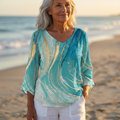 Luna - V-Neck Asymmetric Blouse | Teal Marble