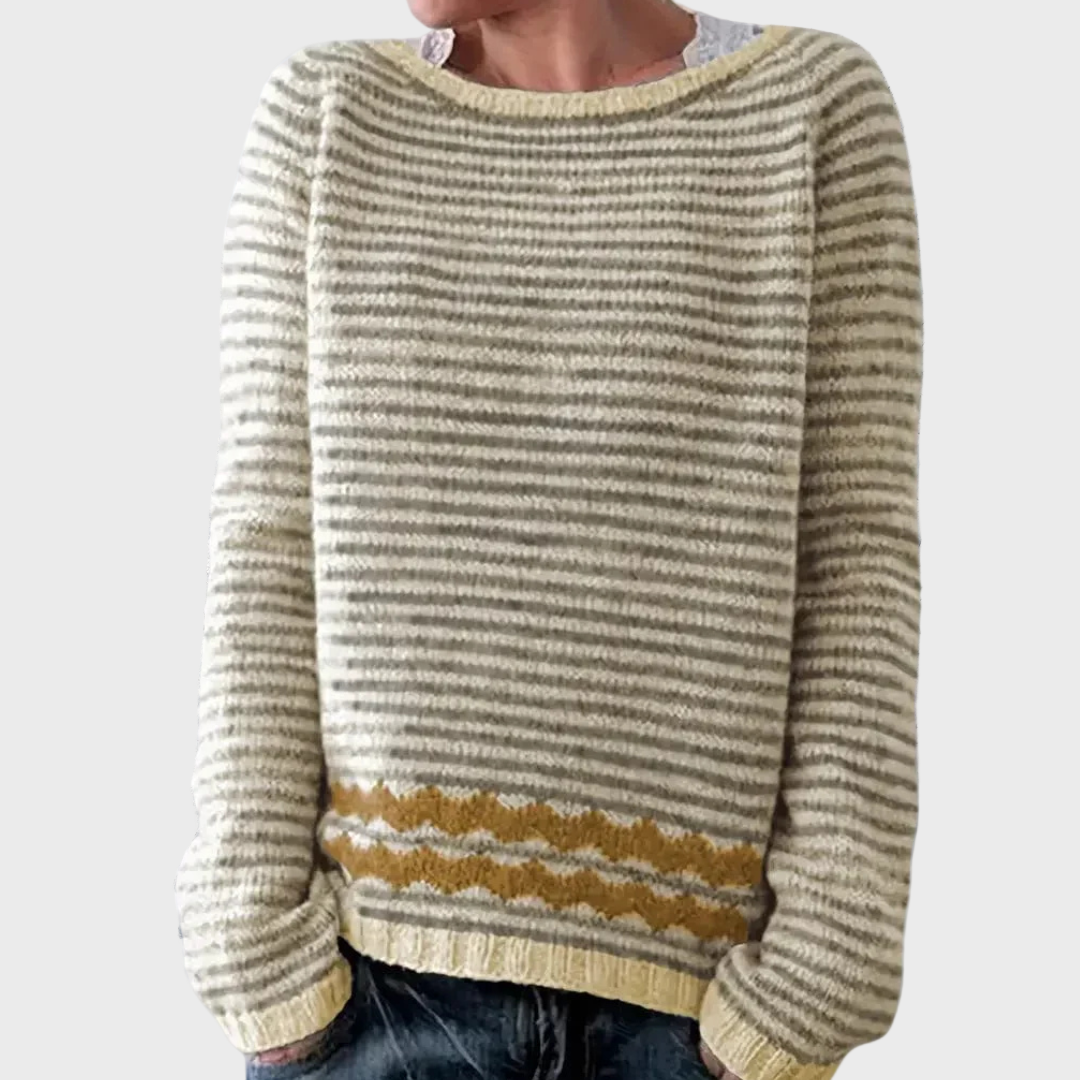 Knitted turtleneck sweater with striped pattern
