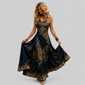 Embroidered Sleeveless Maxi Dress with Flowing Skirt