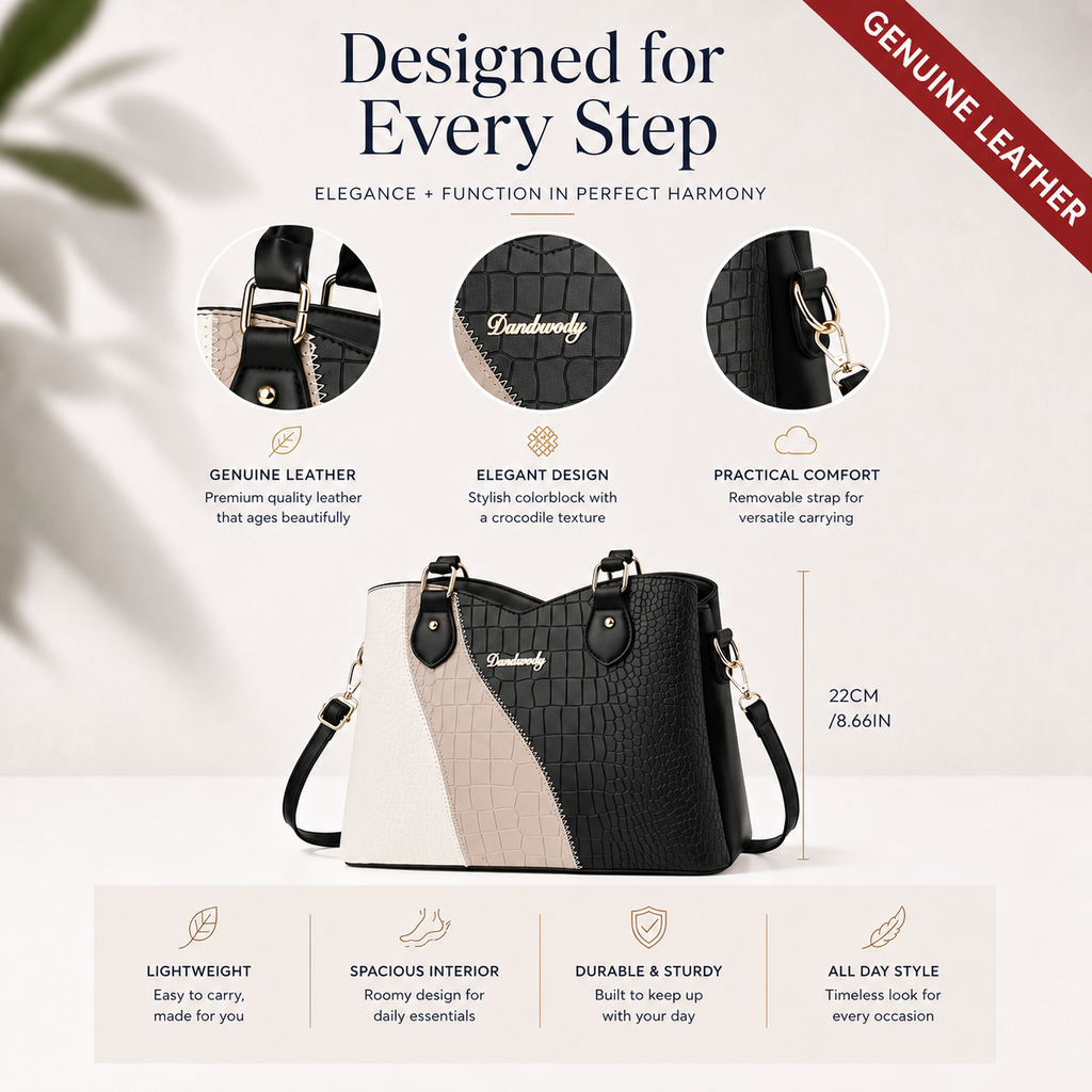 Color Block Croc-Embossed Handbag with Crossbody Strap