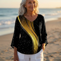 Luna - V-Neck Asymmetric Blouse | Gold Wave Black