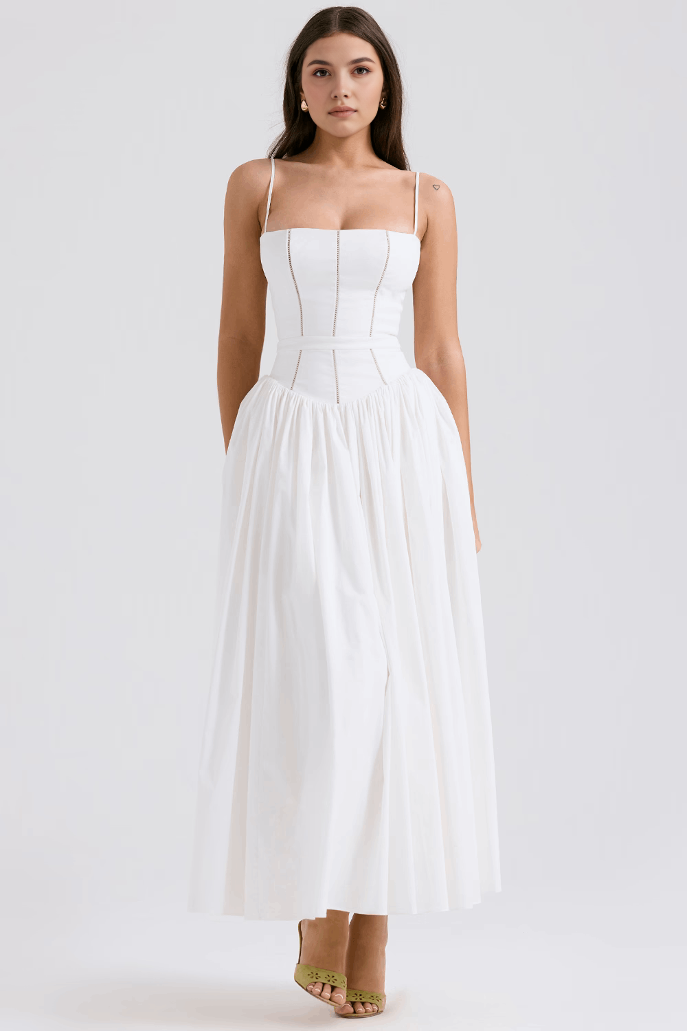 Maxi Dress with Thin Straps and Floral Pattern