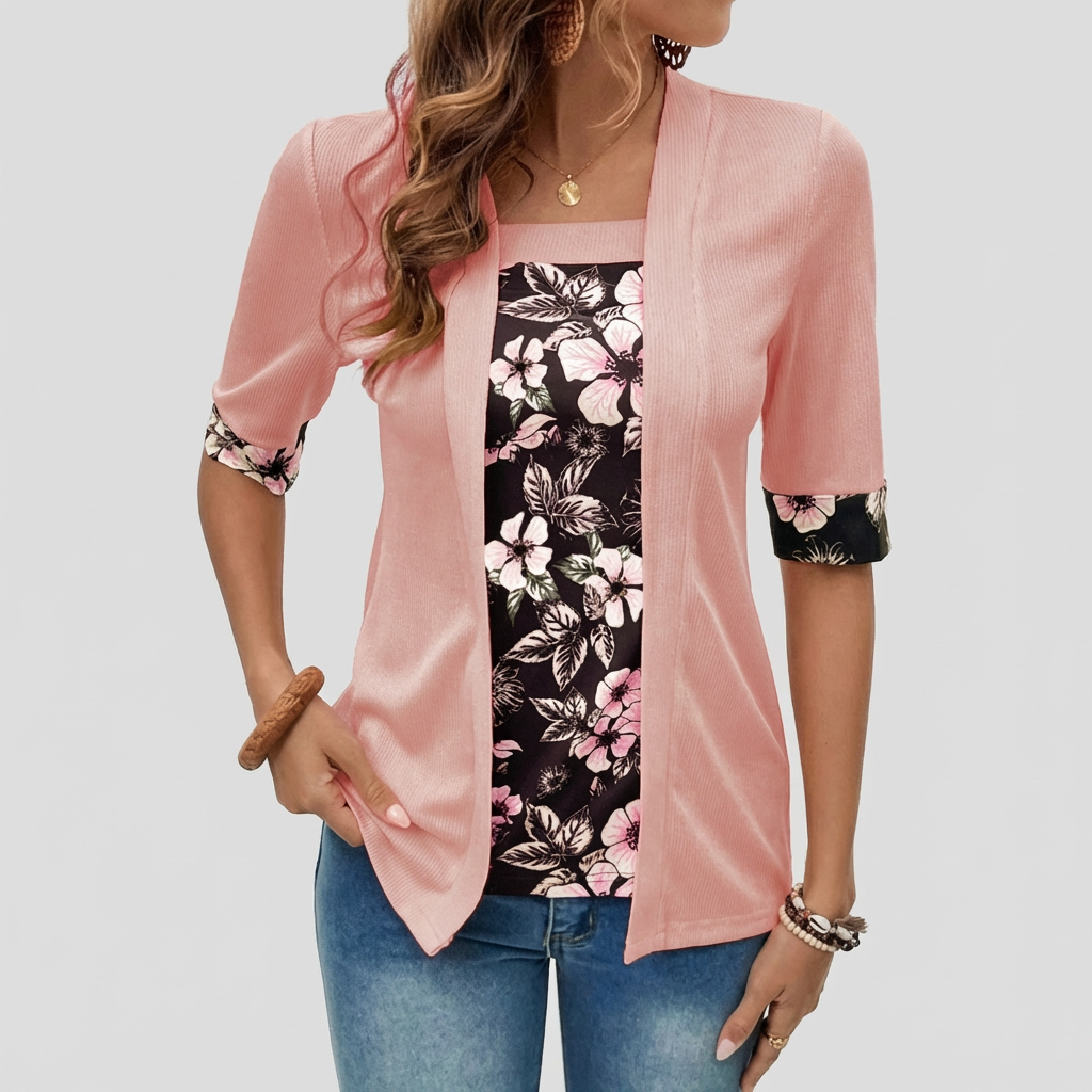 Floral Layer Cardigan – Elegante 2-in-1 Blazer Top