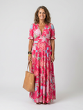 Ione | Floral V-Neck Short Sleeve Midi Dress