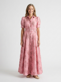 Xanthea | Belted Floral Texture Short Sleeve Maxi Dress