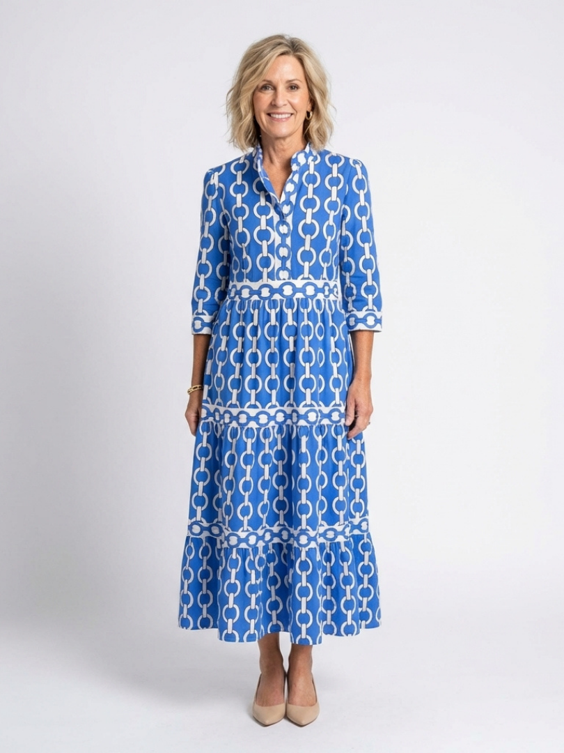 Ysolde | Chain-Print Three-Quarter Sleeve Midi Dress