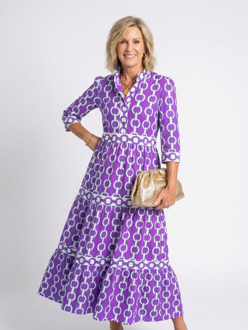 Ysolde | Chain-Print Three-Quarter Sleeve Midi Dress