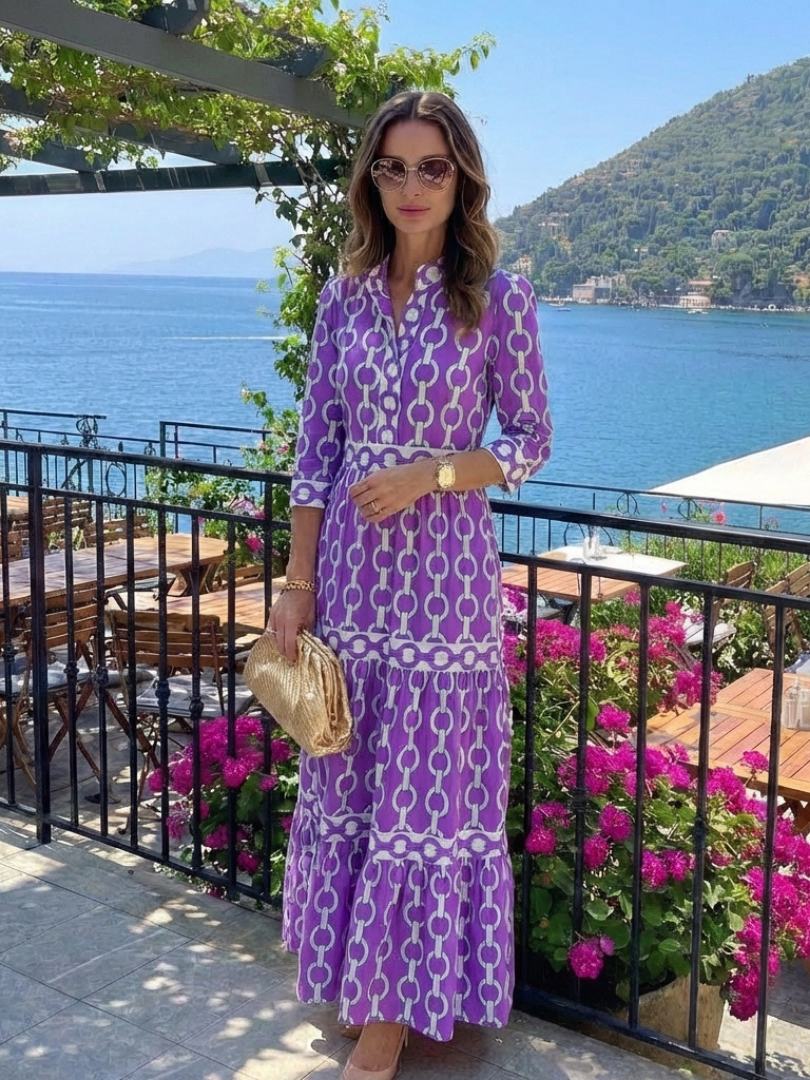 Ysolde | Chain-Print Three-Quarter Sleeve Midi Dress