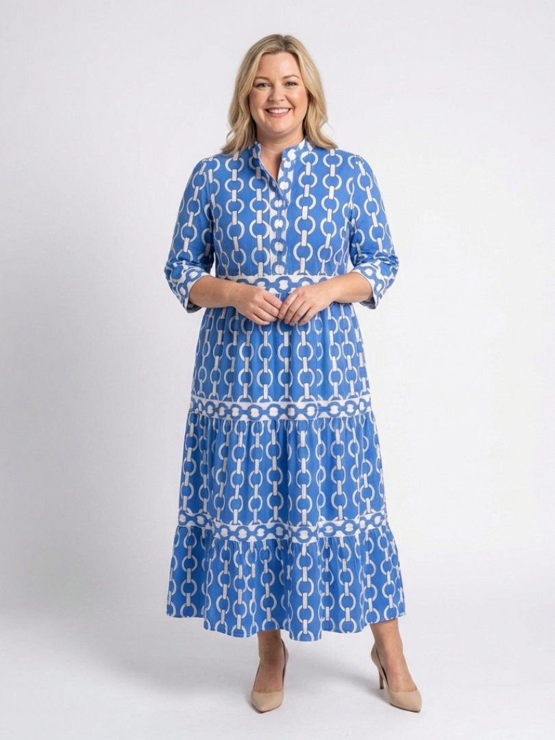 Ysolde | Chain-Print Three-Quarter Sleeve Midi Dress