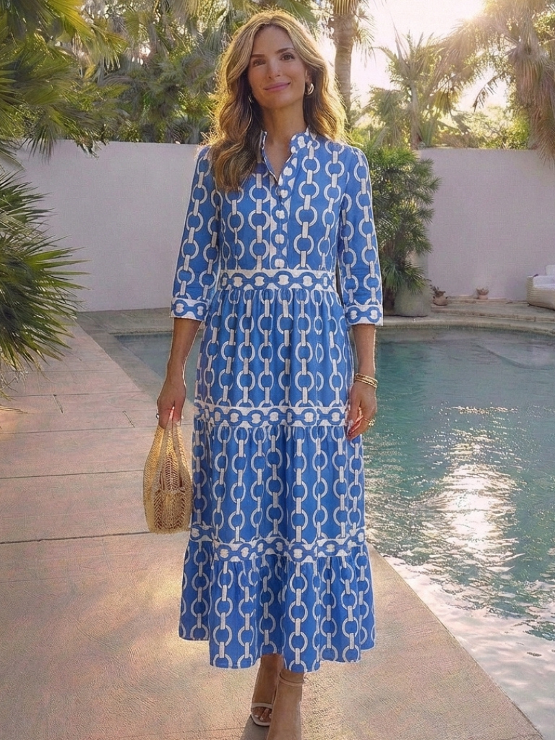 Ysolde | Chain-Print Three-Quarter Sleeve Midi Dress