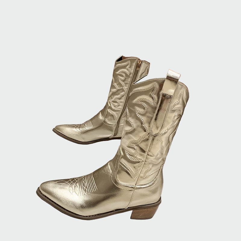Star | Metallic Cowboy Ankle Boots in Pink with Embroidery