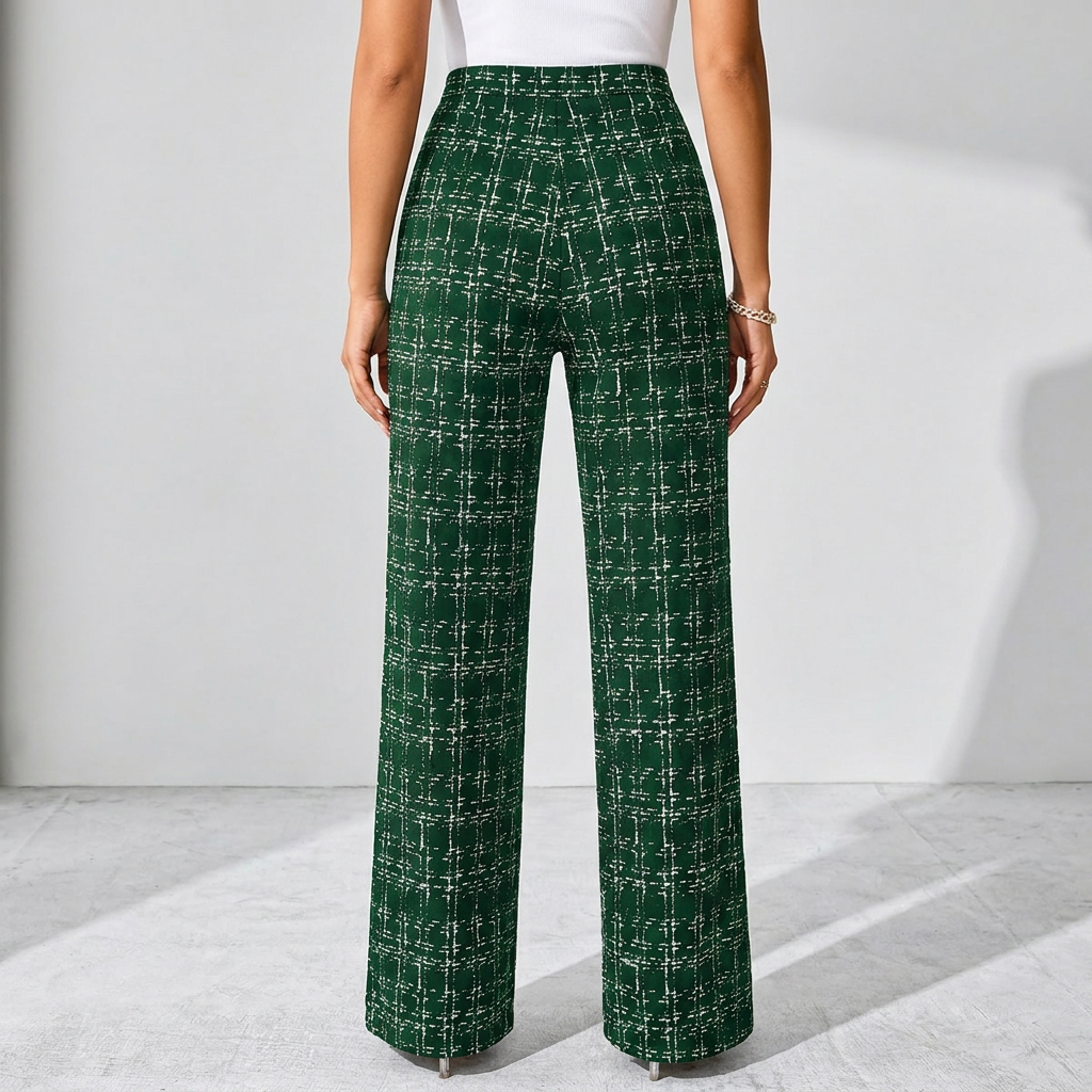 High-Waisted Wide-Leg Trousers with Textured Print