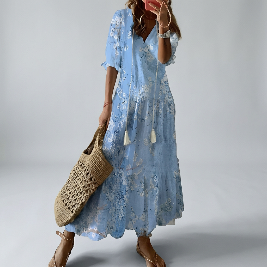Bianca |Boho vintage v-neck summer dress