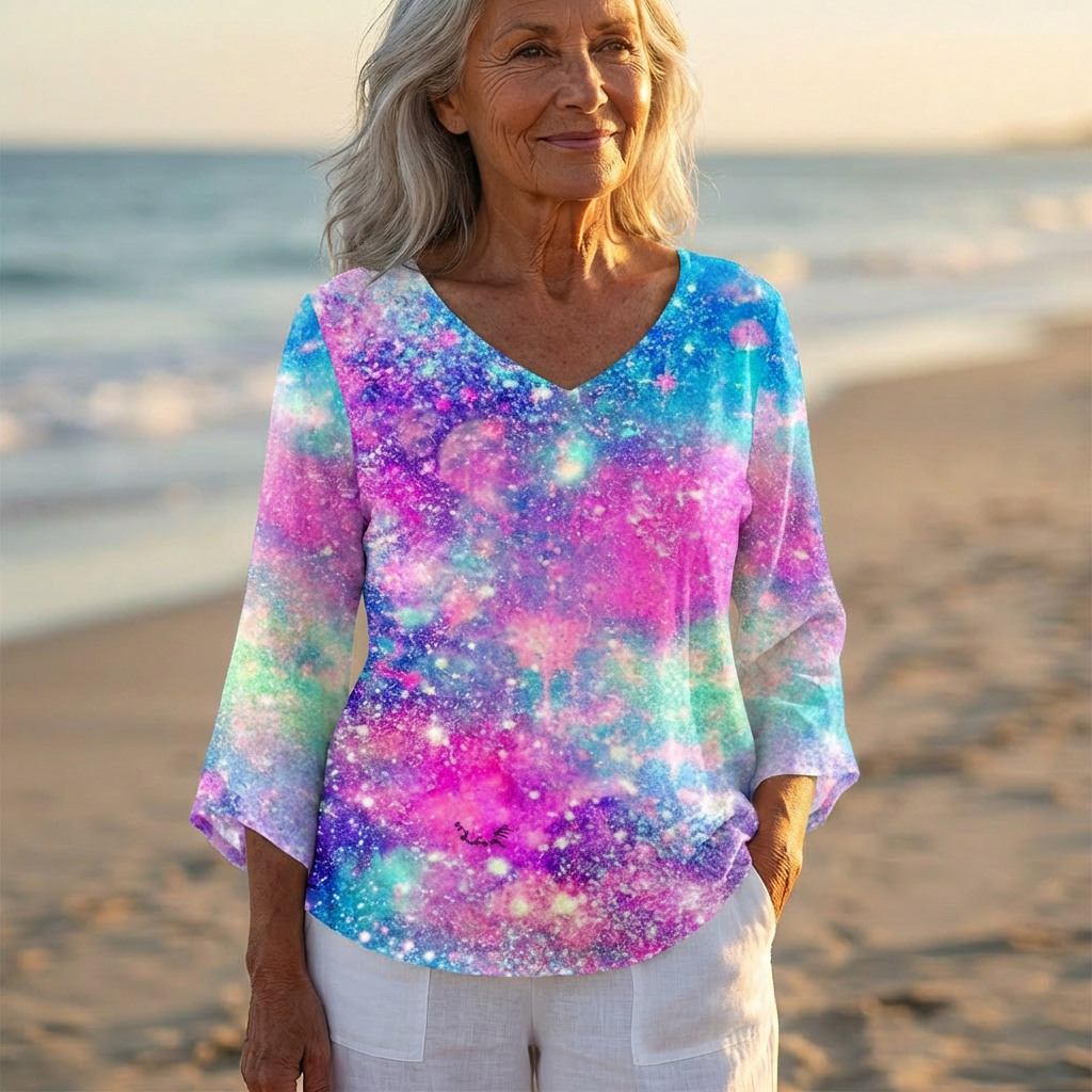 Luna - V-Neck Asymmetric Blouse | Galaxy Pink
